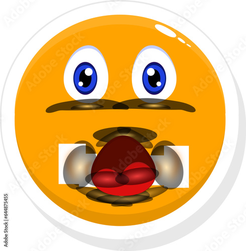 Open Mouth Yellow Cartoon Circle Face In Sticker Style.