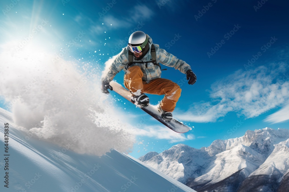 Experience the thrill of snowboarding in the mountains with a focus on winter sports and outdoor adventure. 'generative AI' 