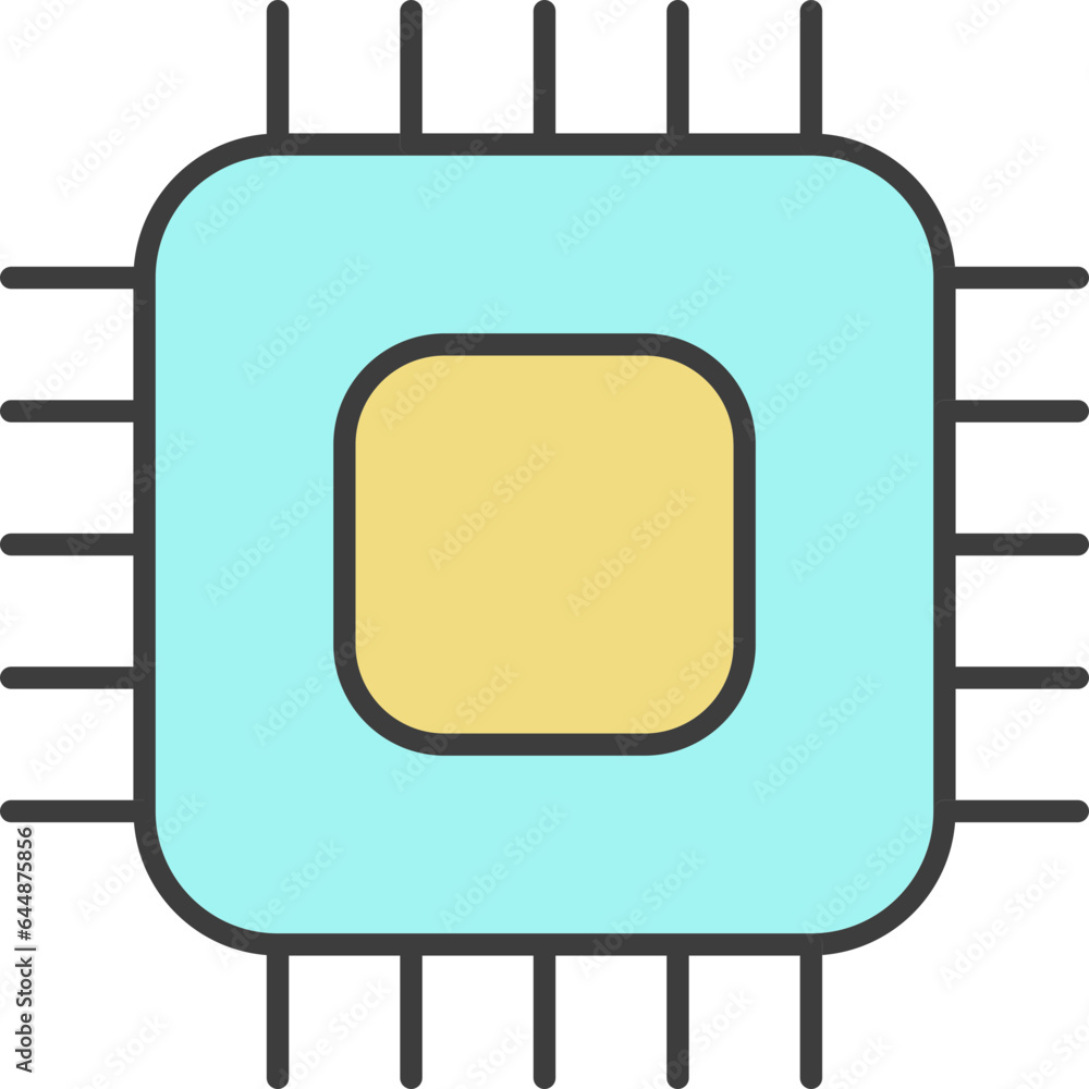 Isolated Microchip Icon In Turquoise And Yellow Color. Isolated Microchip Icon In Turquoise And Yellow Color.