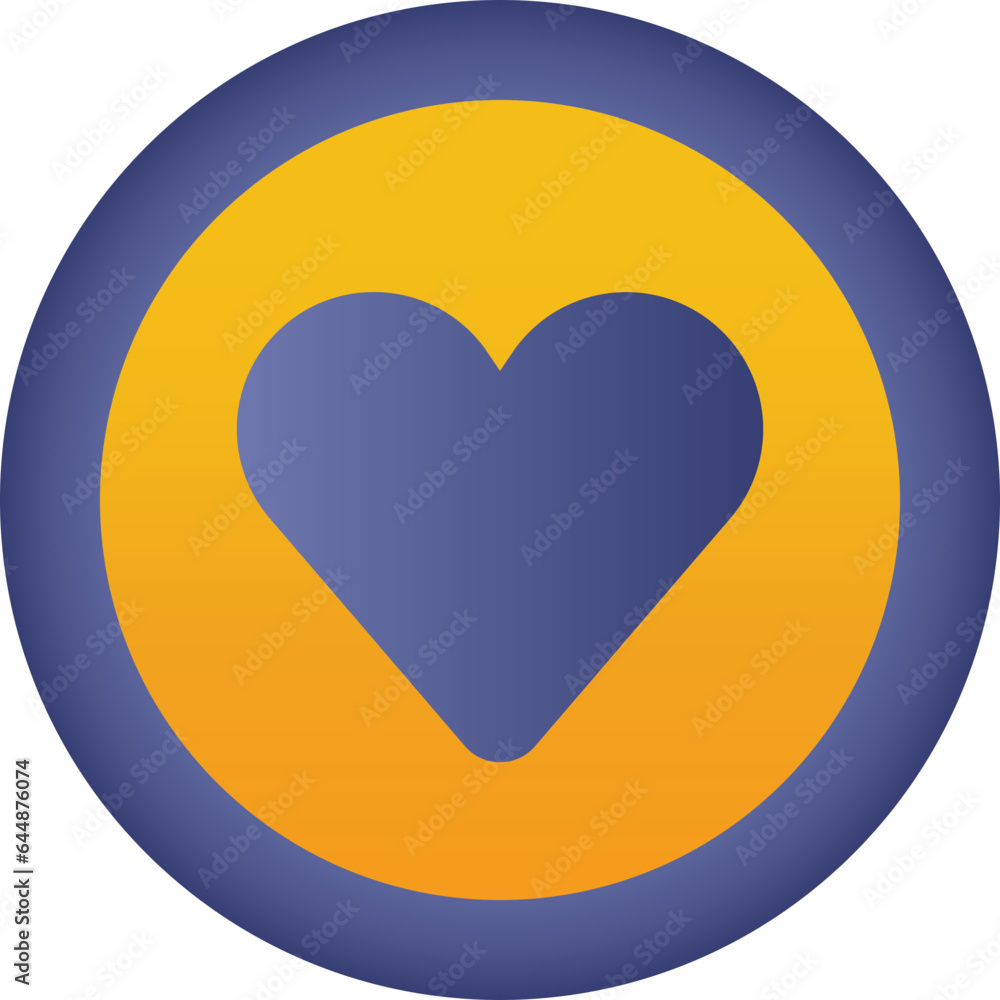 Flat Heart Symbol Circle Icon In Blue And Orange Color. Flat Heart Symbol Circle Icon In Blue And Orange Color.