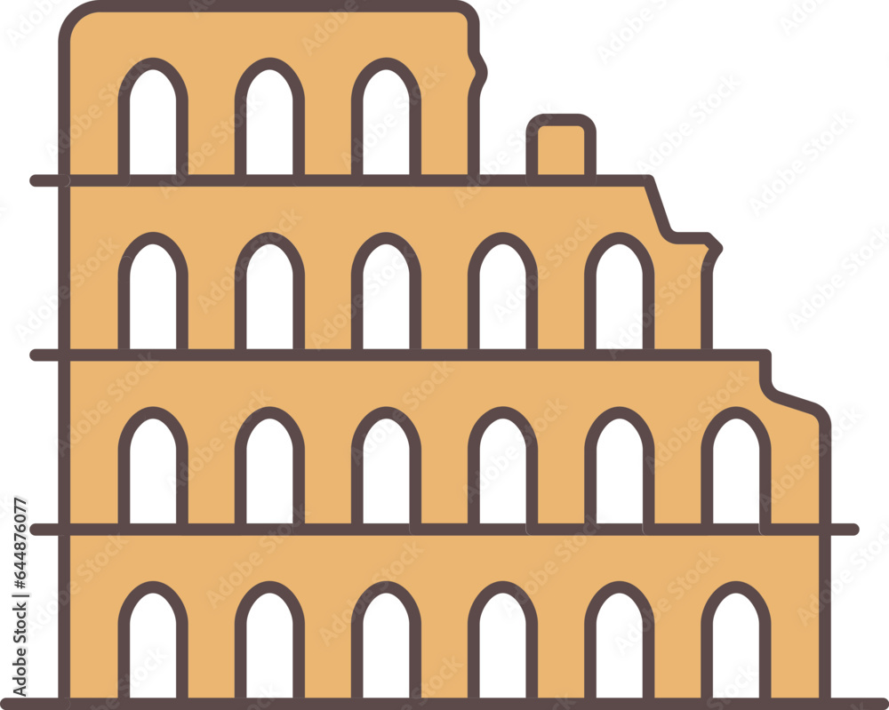 Colosseum Building Flat Icon In Brown Color.