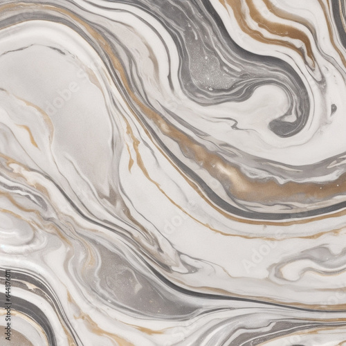 Abstract flowing artistic background in beige and silver colors. Acrylic painting on canvas with gray gloss and gradient. Inky beige background with a shiny wavy pattern