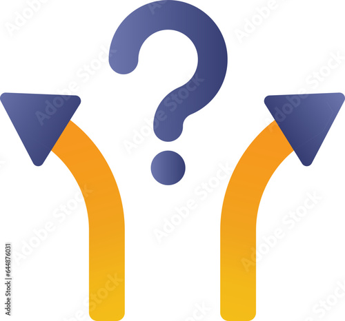 Split Arrow With Question Mark Flat Icon In Blue And Orange Color.
