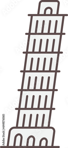 Grey Leaning Tower of Pisa Icon Or Symbol.