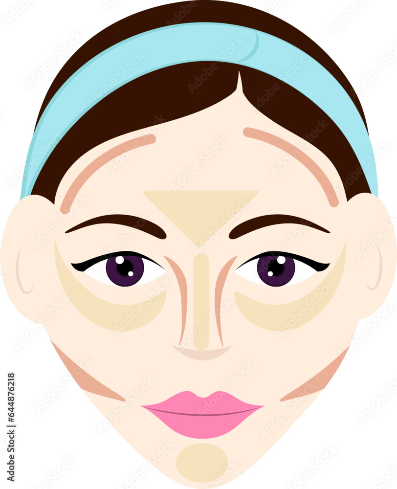 Flat Style Contour Or Highlight To Heart Face Shape Female Icon. Flat Style Contour Or Highlight To Heart Face Shape Female Icon.