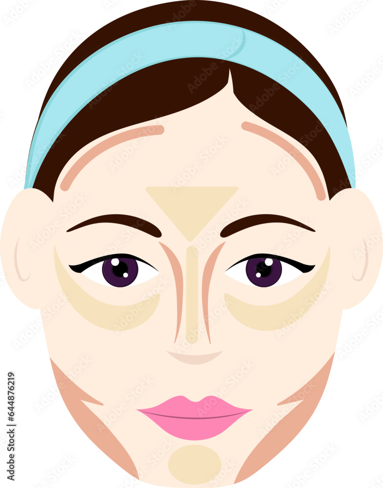 Contour Or Highlight For Square Face Shape Female Flat Icon. Contour Or Highlight For Square Face Shape Female Flat Icon.