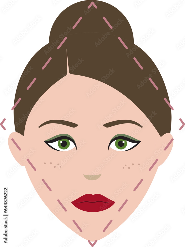 Diamond Face Shape Young Female Character Icon In Flat Style. Diamond Face Shape Young Female Character Icon In Flat Style.
