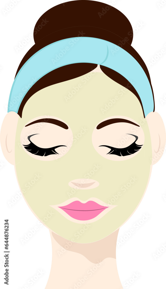 Blue Hairband Wear Female Resting After Face Pack  Flat Icon.