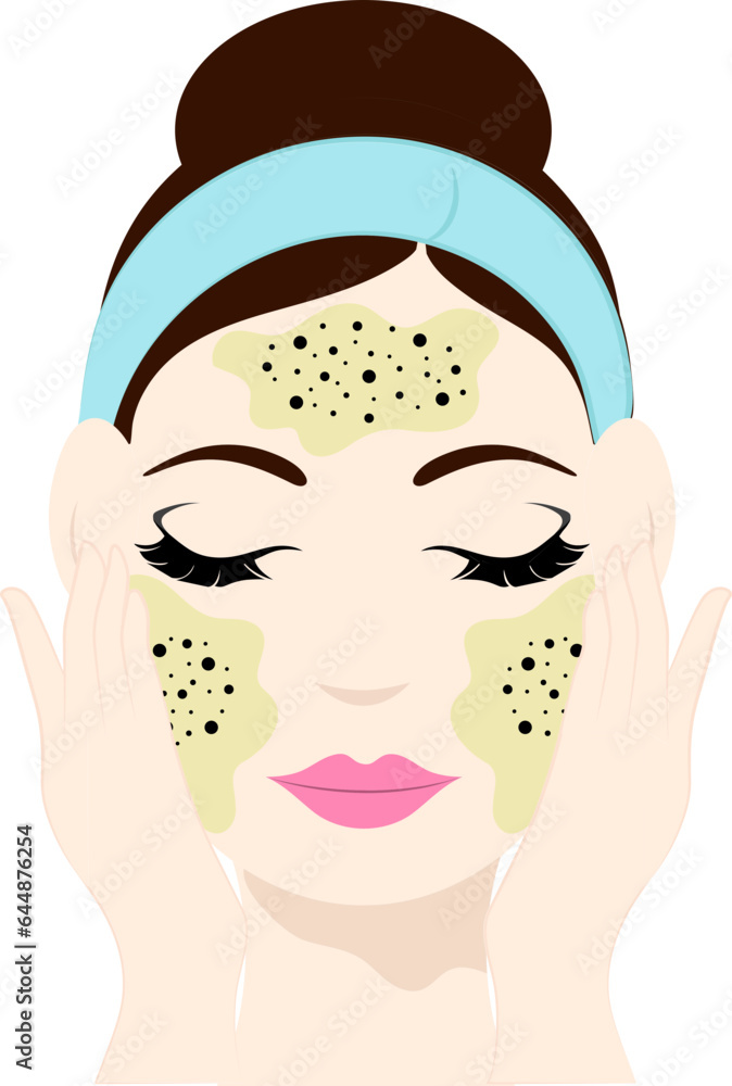 Exfoliating Female Face Skin Icon In Flat Style. Exfoliating Female Face Skin Icon In Flat Style.