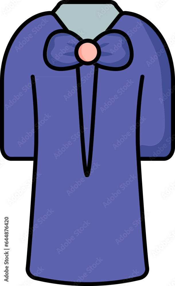 Bow And V Shape Neck Kurti Icon In Navy Blue Color. Bow And V Shape Neck Kurti Icon In Navy Blue Color.