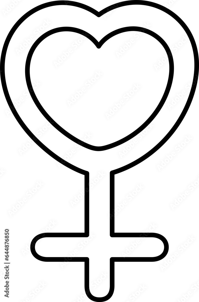 Black Line Art Heart With Female Gender Symbol Or Icon. Black Line Art Heart With Female Gender Symbol Or Icon.