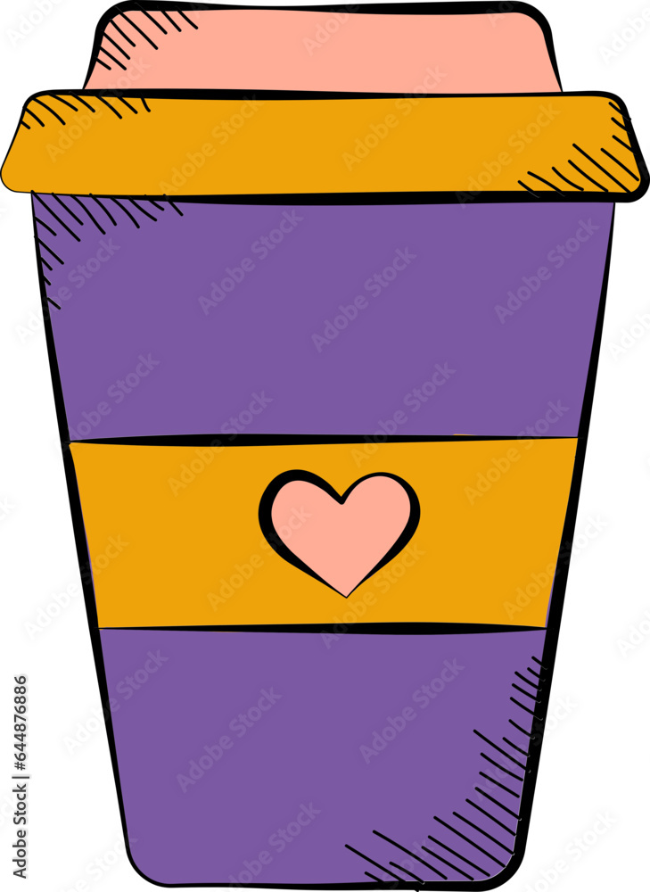 Flat Style Heart Symbol Coffee Cup Orange And Purple Icon. Flat Style Heart Symbol Coffee Cup Orange And Purple Icon.