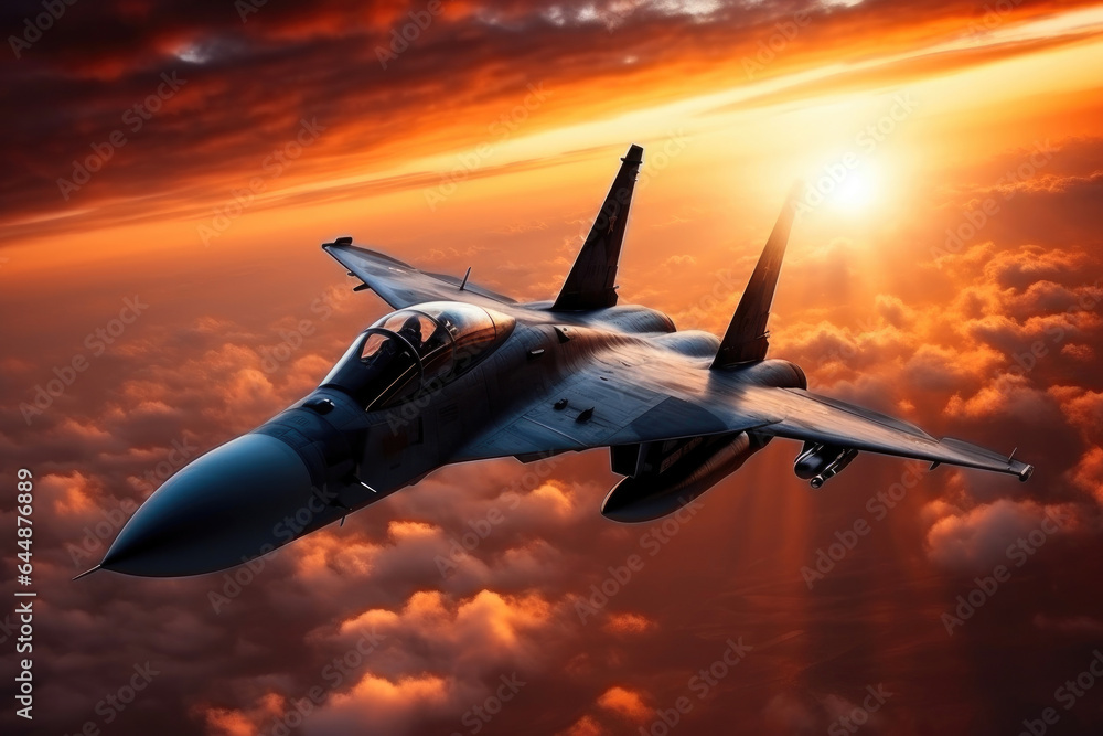 Fighter Jet in Stunning Sunset Sky