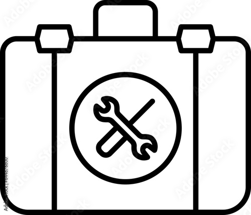 Isolated Tool Kit Suitcase Icon in Black Line Art.