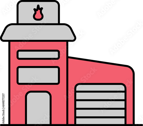 Fire Station Icon In Gray And Red Color.