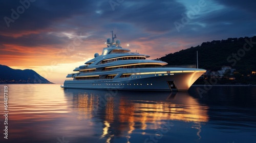 Cruise yachts within the Ocean Extravagance vessel amid dusk