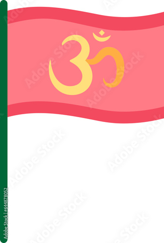 Yellow Om Symbol Flag Icon In Flat Style.