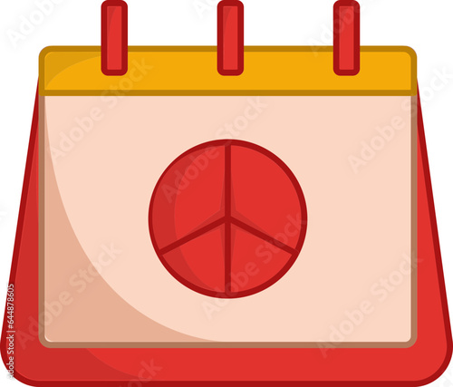 Illustration Of Table Calendar With Peace Symbol Icon In Red And Yellow Color.
