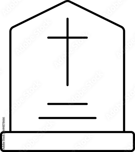 Black Line Art Illustration Of Gravestone Icon.