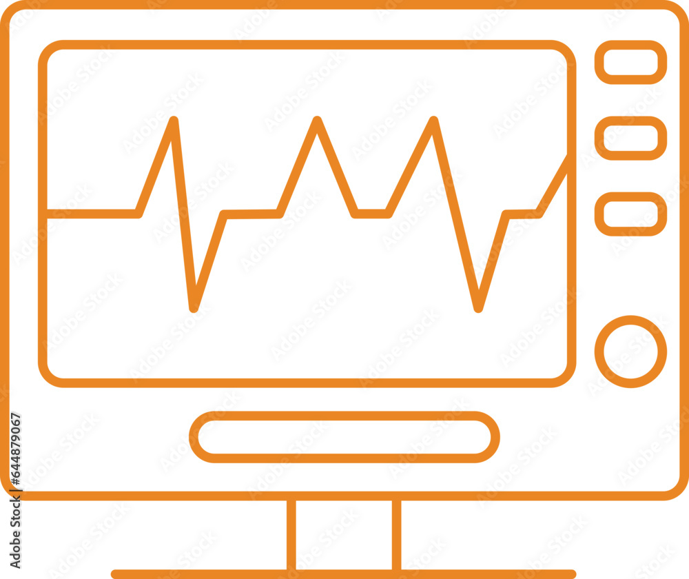 Illustration Of Ecg Machine Icon In Orange Thin Line Art. Illustration Of Ecg Machine Icon In Orange Thin Line Art.