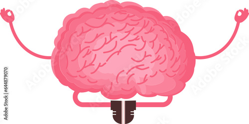 Pink Cartoon Character Of Brain Doing Meditation Flat Element.