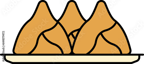 Brown Samosa (Indian Snack) Plate Flat Icon.