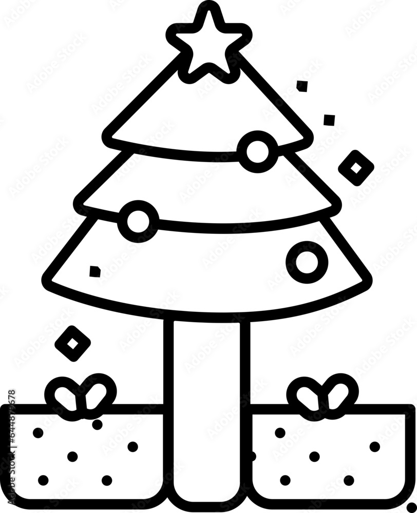 Christmas Tree With Gift Boxes Line Art Icon. Christmas Tree With Gift Boxes Line Art Icon.