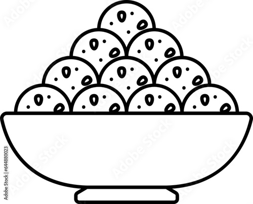 Indian Sweets Of Laddu Bowl Thin Line Icon.