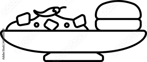 Black Outline Illustration Of Pave Bhaji Dish Plate Icon.
