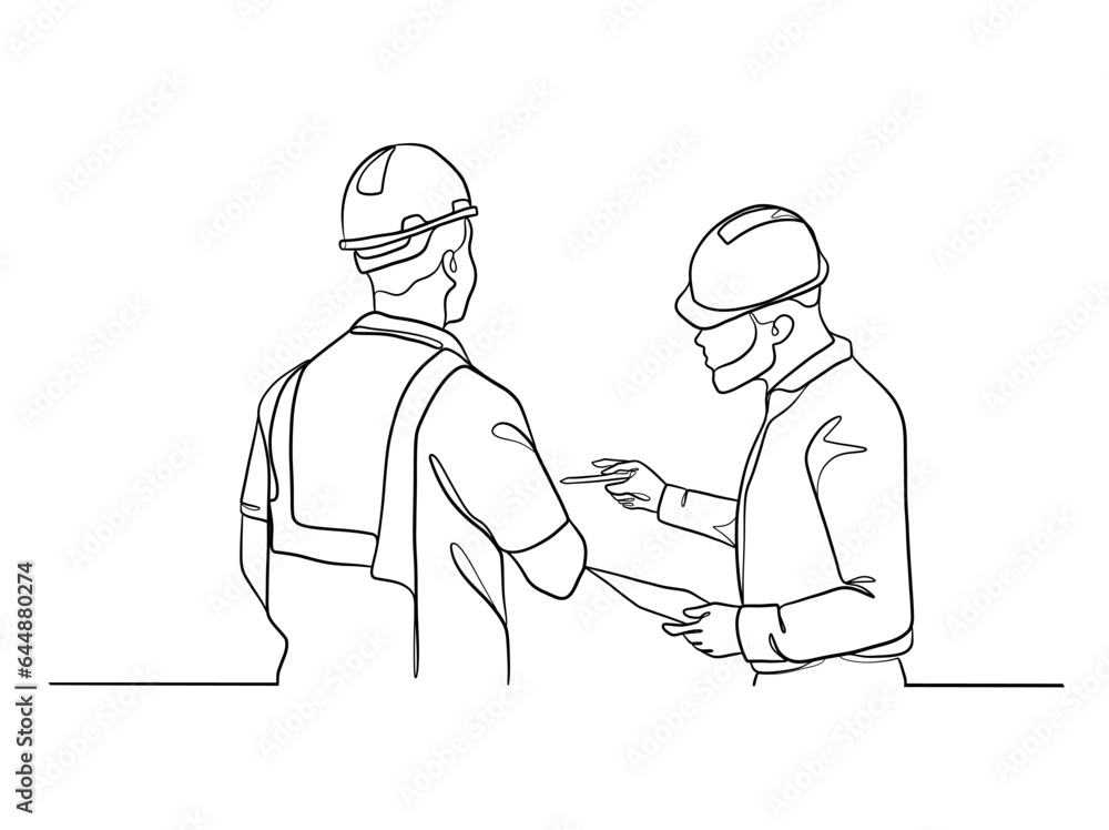 Continuous one line drawing of civil engineers illustration. Vector illustration.
