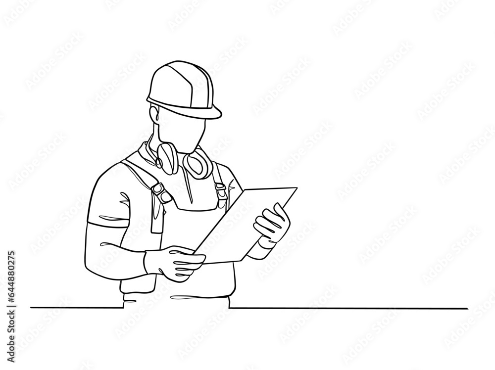 Continuous one line drawing of civil engineers illustration. Vector illustration. Continuous one line drawing of civil engineers illustration. Vector illustration.