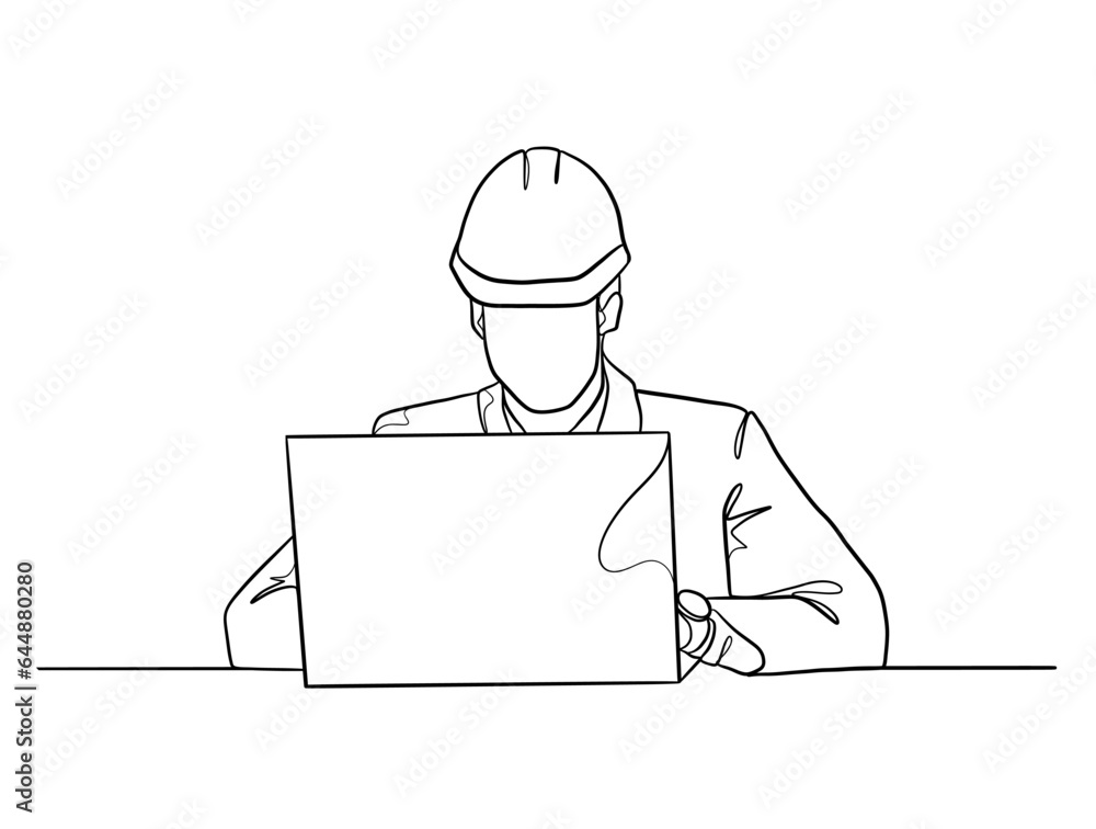 Continuous one line drawing of civil engineers illustration. Vector illustration.