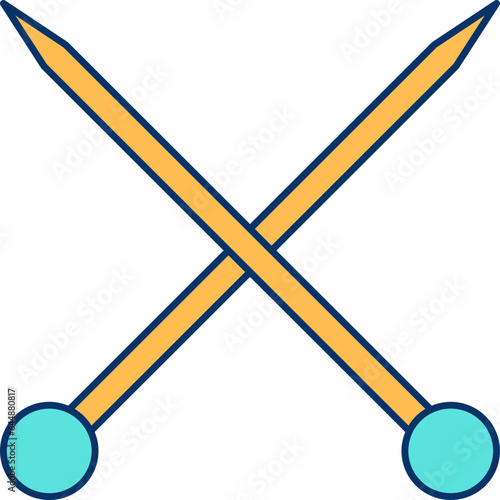 Isolated Cross Knitting Needles Icon In Yellow And Turquoise Color.