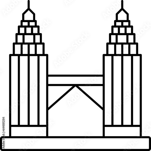 Isolated Petronas Twin Tower Icon In Line Art.