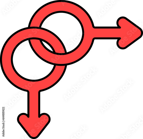 Double Male Gender Symbol Or Icon In Red Color.