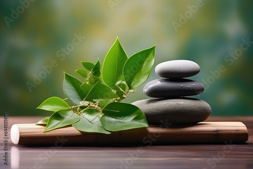 Wooden Spa Board with Greenery and Pebbles