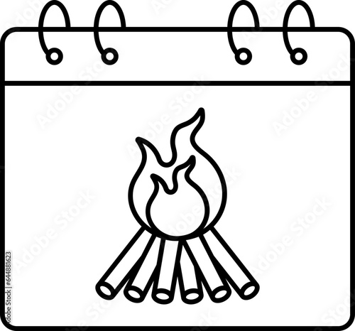 Bonfire Symbol Calendar Icon In Line Art.
