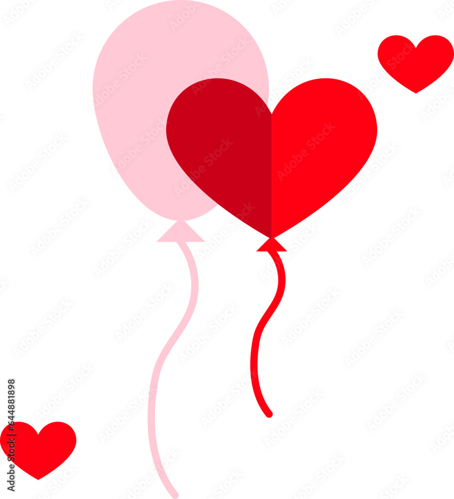 Flying Heart And Oval Balloon Pink And Red Icon.