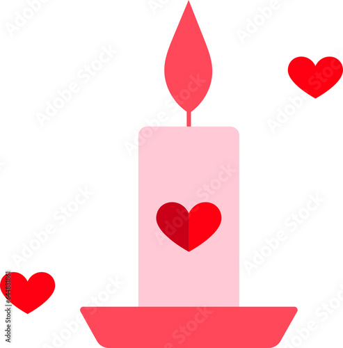 Flat Style Heart Candle Icon Or Symbol In Pink And Red Color.