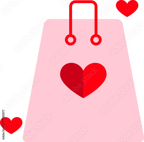 Love's Shopping With Heart Bag Pink And Red Icon.