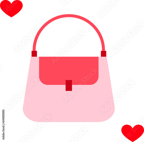 Pink And Red Ladies Purse With Hearts Flat Icon.