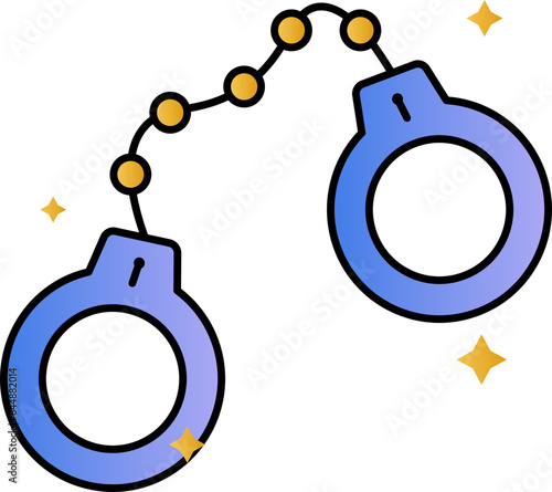 Handcuffs Icon In Blue And Yellow Color.