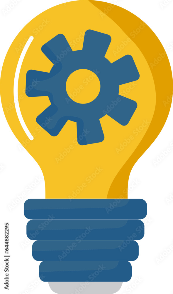 Cogwheel In Light Bulb Blue And Yellow Icon.
