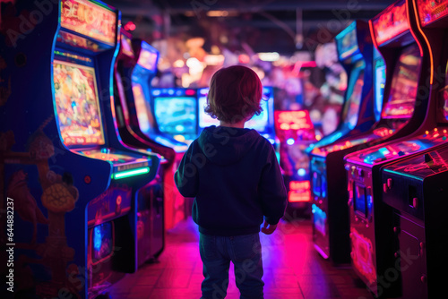 Child's Excitement at the Arcade Machine