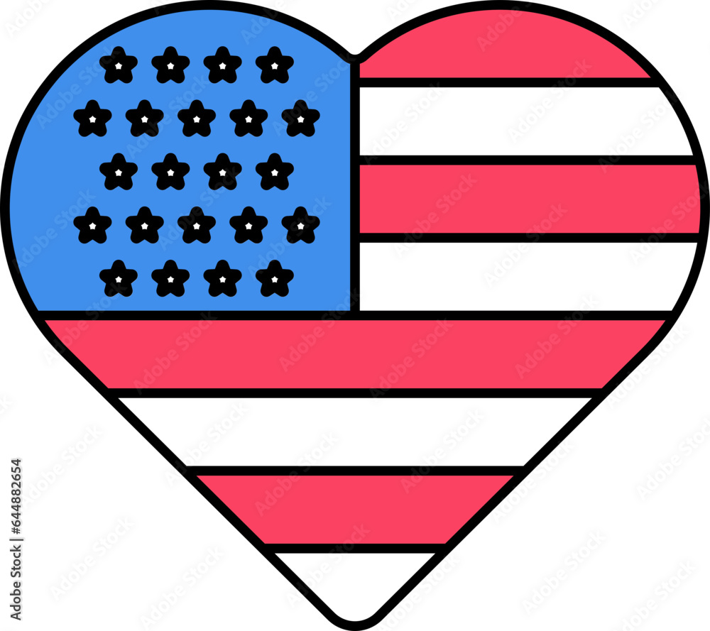 Heart Shape American Flag Icon Or Symbol.