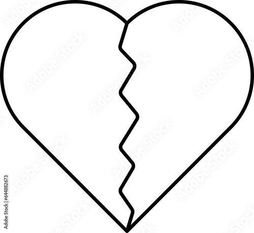 Black Linear Style Broken Heart Icon.