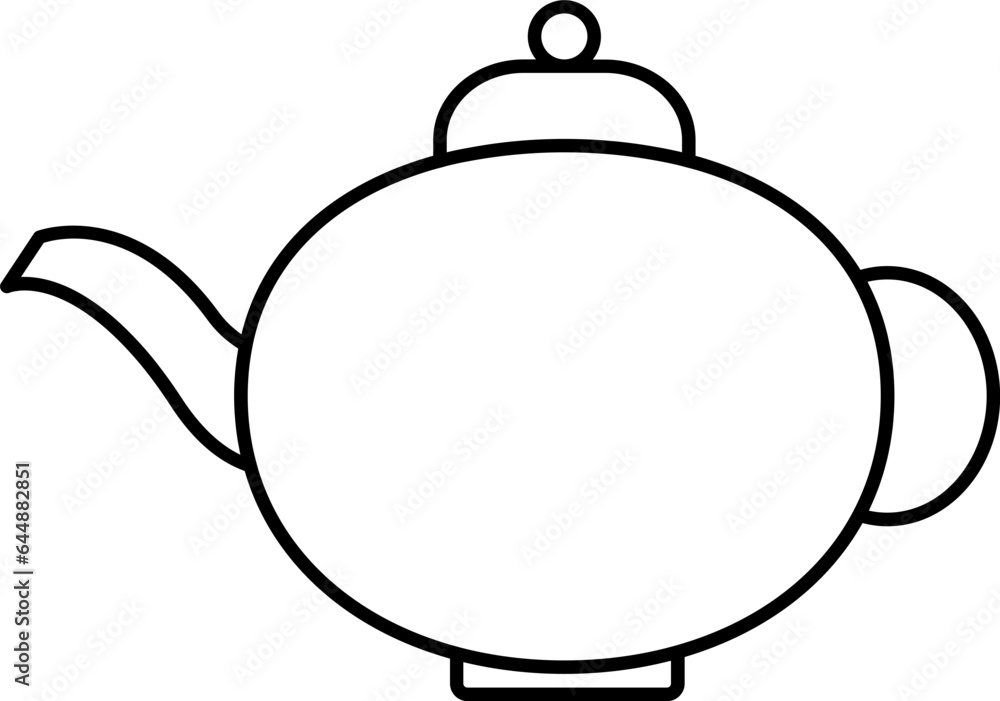 Illustration Of B&w Color Kettle Icon In Line Art.