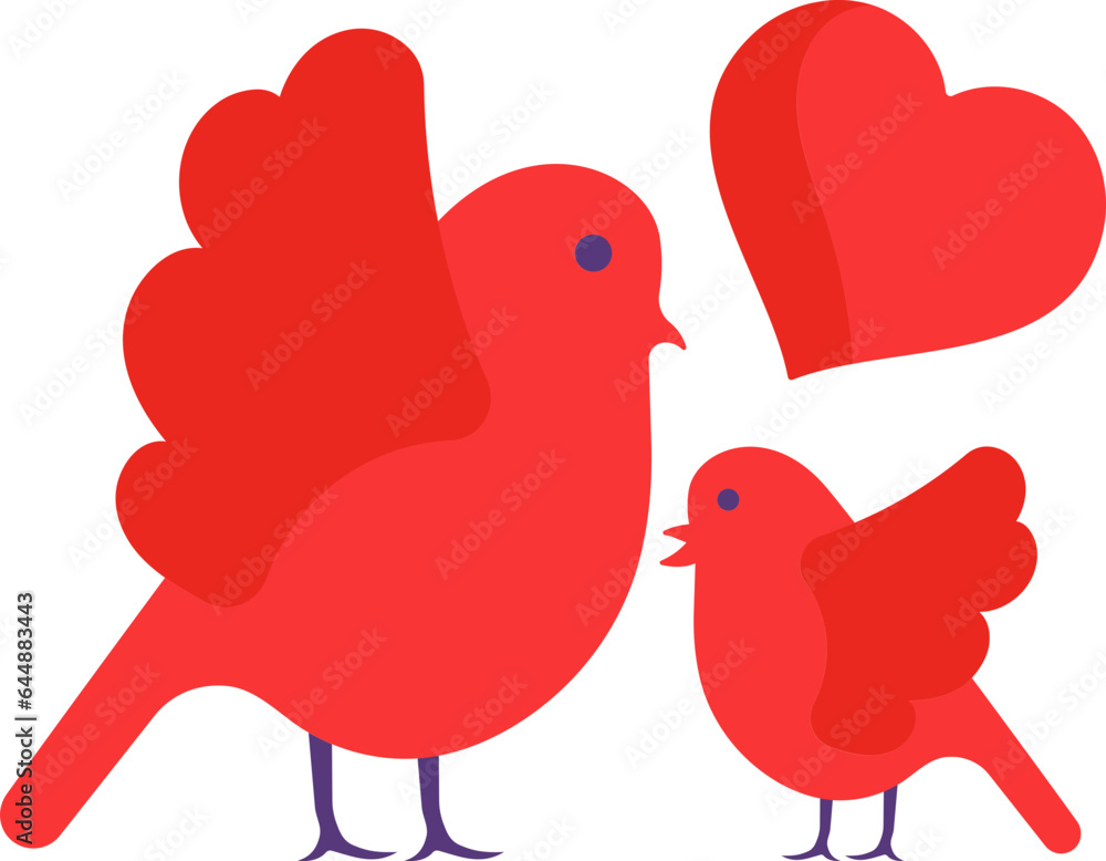 Flat Style Mother Bird Loving Her Baby Red Icon Or Symbol. Flat Style Mother Bird Loving Her Baby Red Icon Or Symbol.