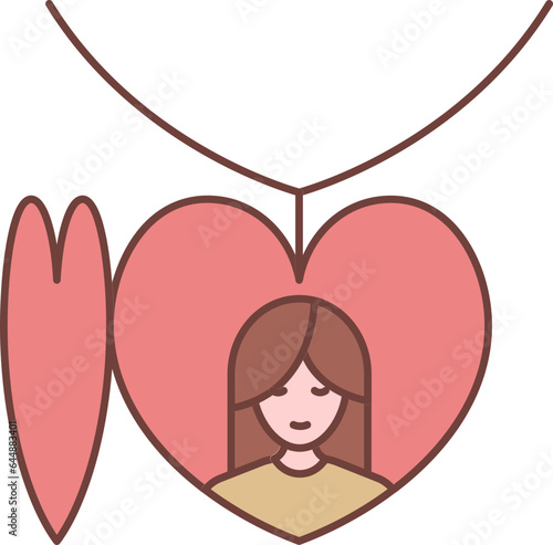 Beautiful Young Girl Photo Heart Locket Brown And Red Icon.
