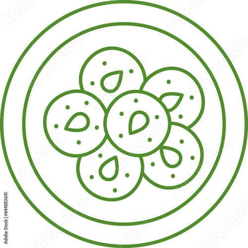 Top View Graybeh Cookies Plate Green Outline Icon.